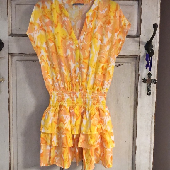 TART elastic waist V neck sunshine color mini dress Size M sleeveless - Picture 10 of 11